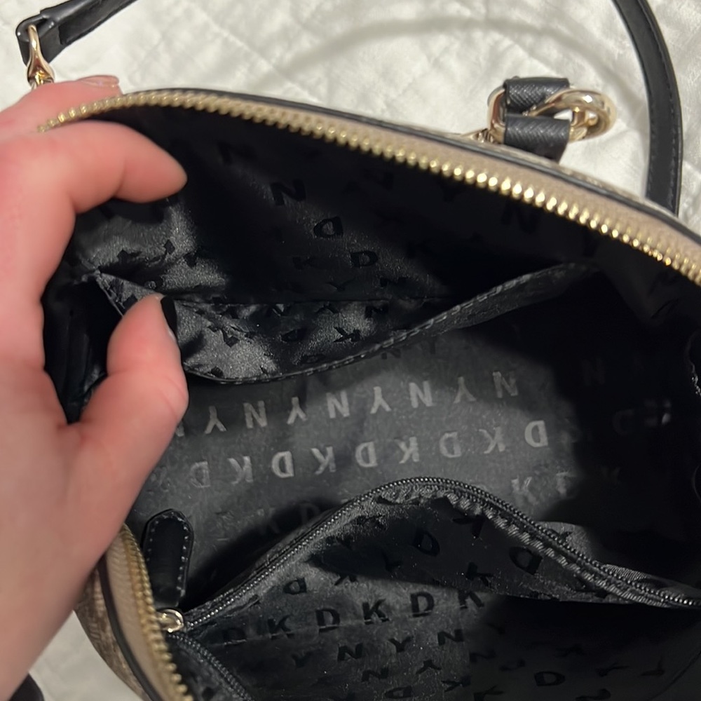 NEW!DKNY Catherine Dome Satchel Brown Black Monogram Logo Shoulder/Crossbody Bag - Picture 11 of 12